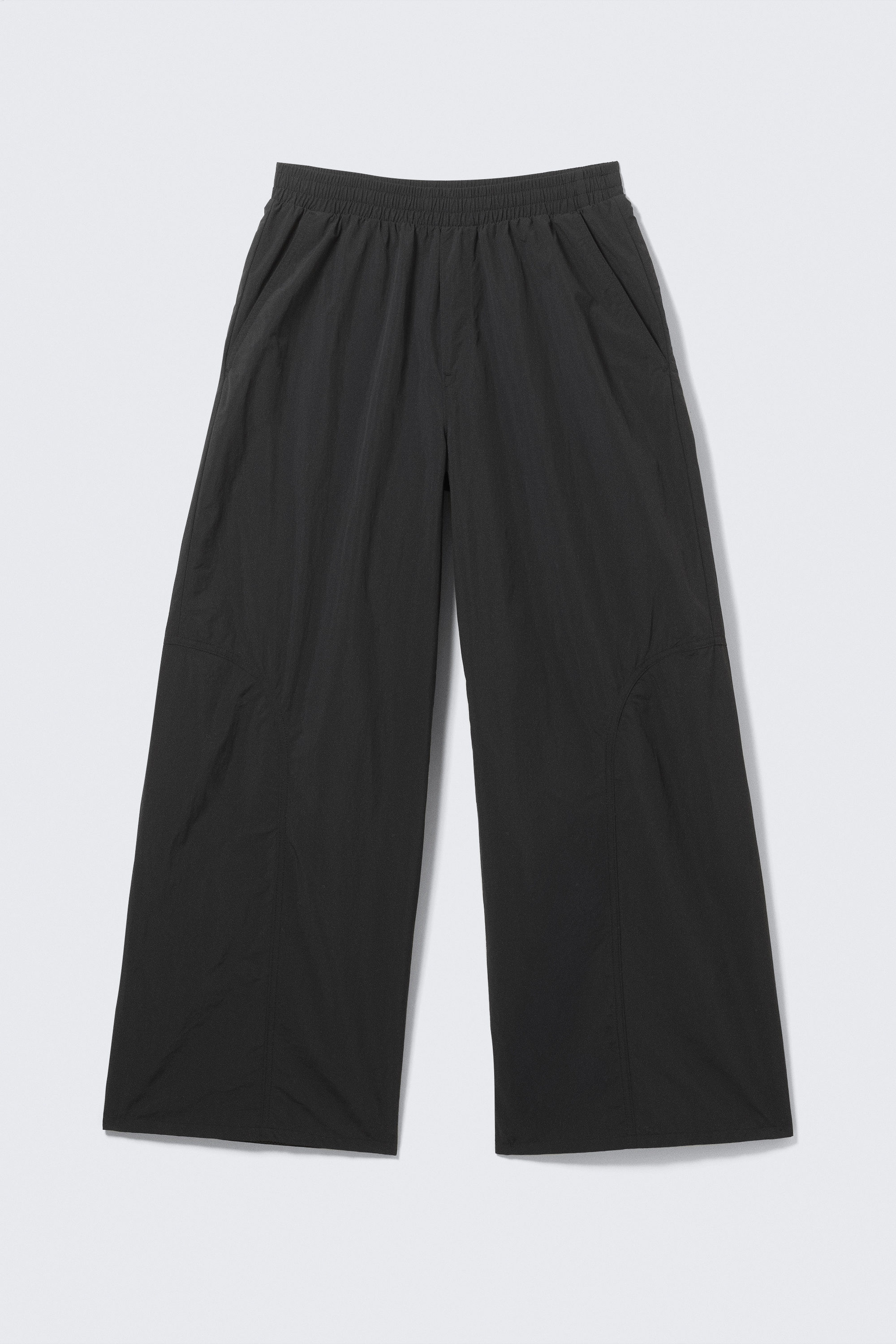 Black - Mid Rise Loose Baggy Leg Nylon Trousers - 3