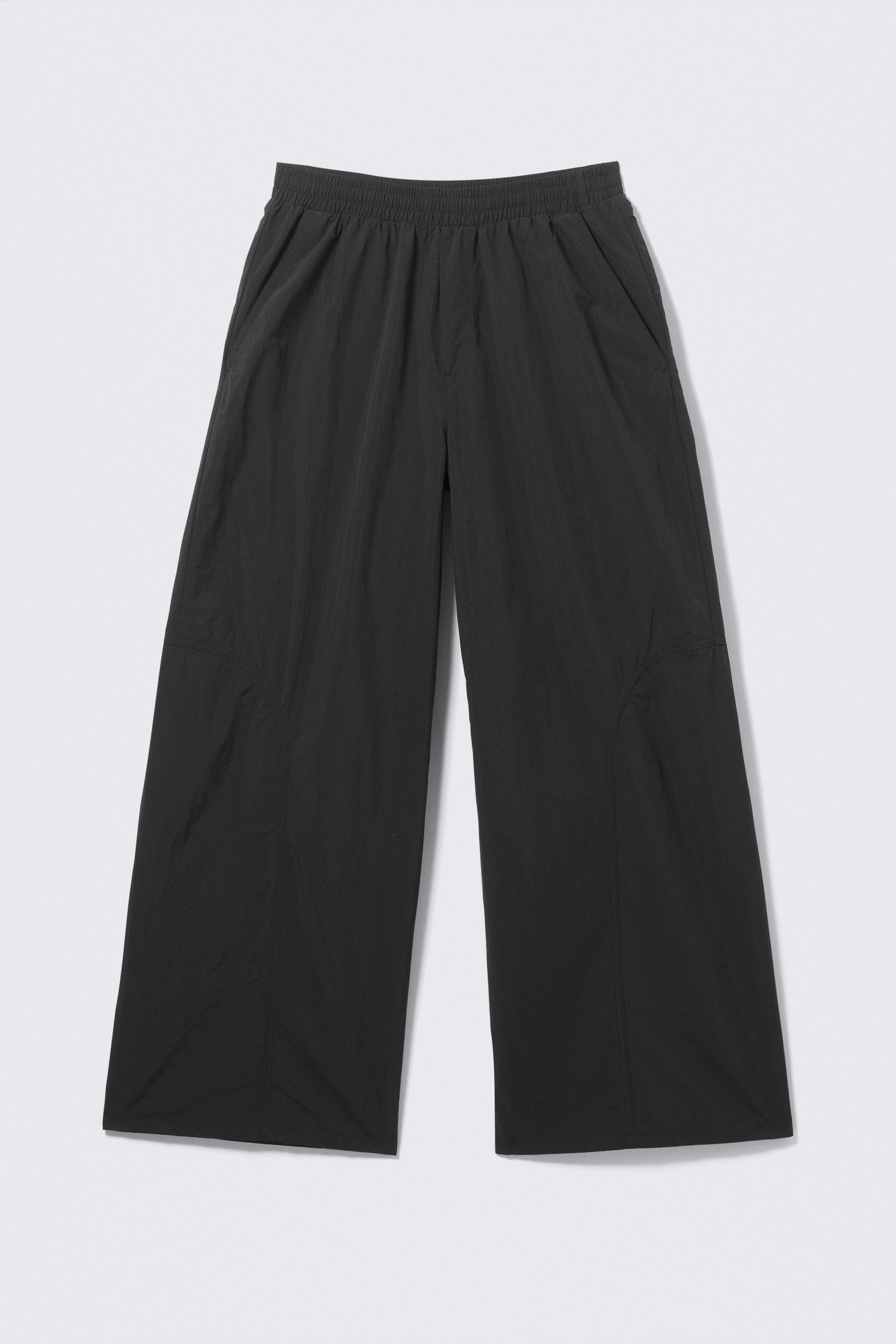Black - Mid Rise Loose Baggy Leg Nylon Trousers - 3