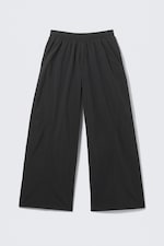 Black - Mid Rise Loose Baggy Leg Nylon Trousers - 3