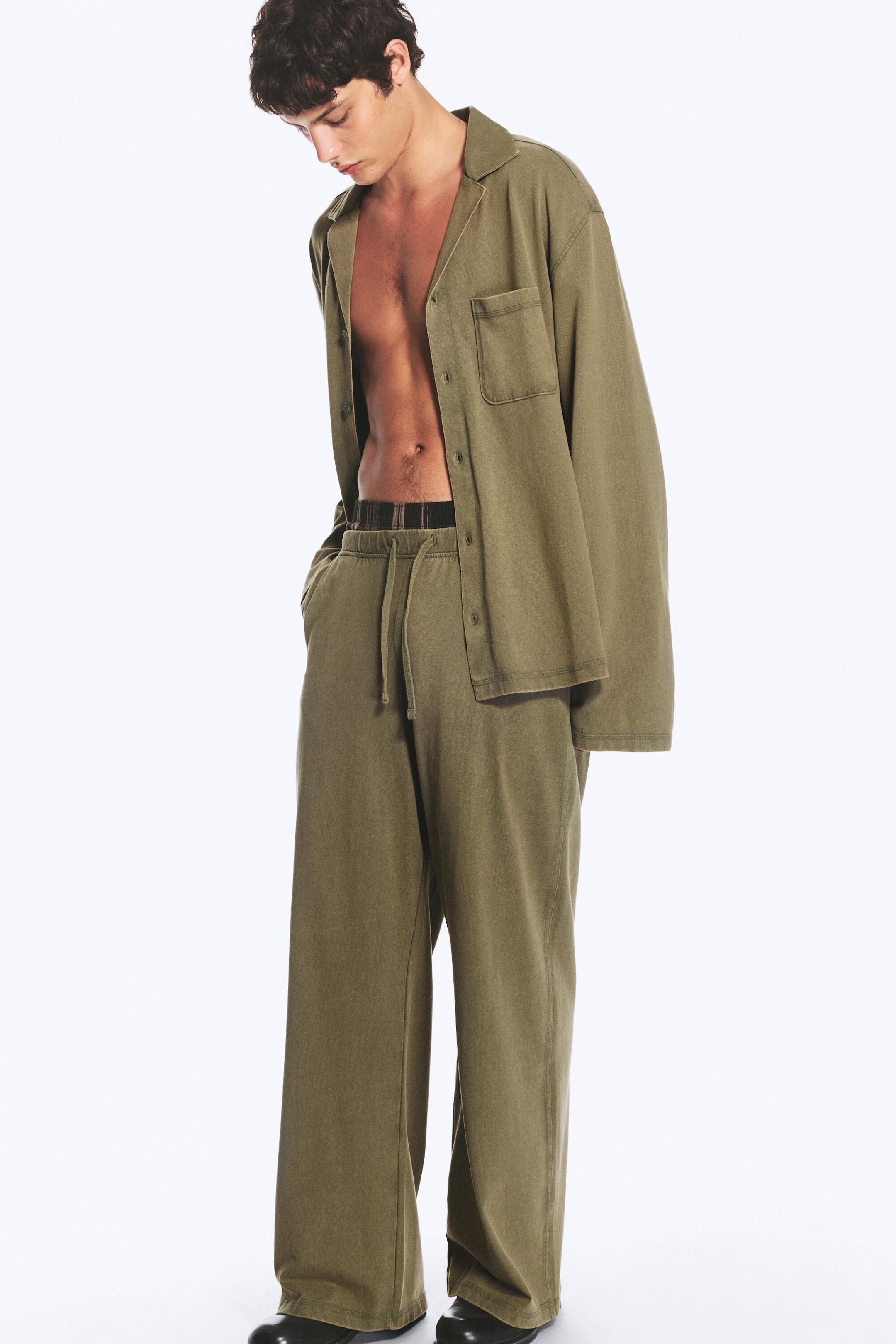 Vert kaki cendré moyen - Chemise décontractée en coton - 2