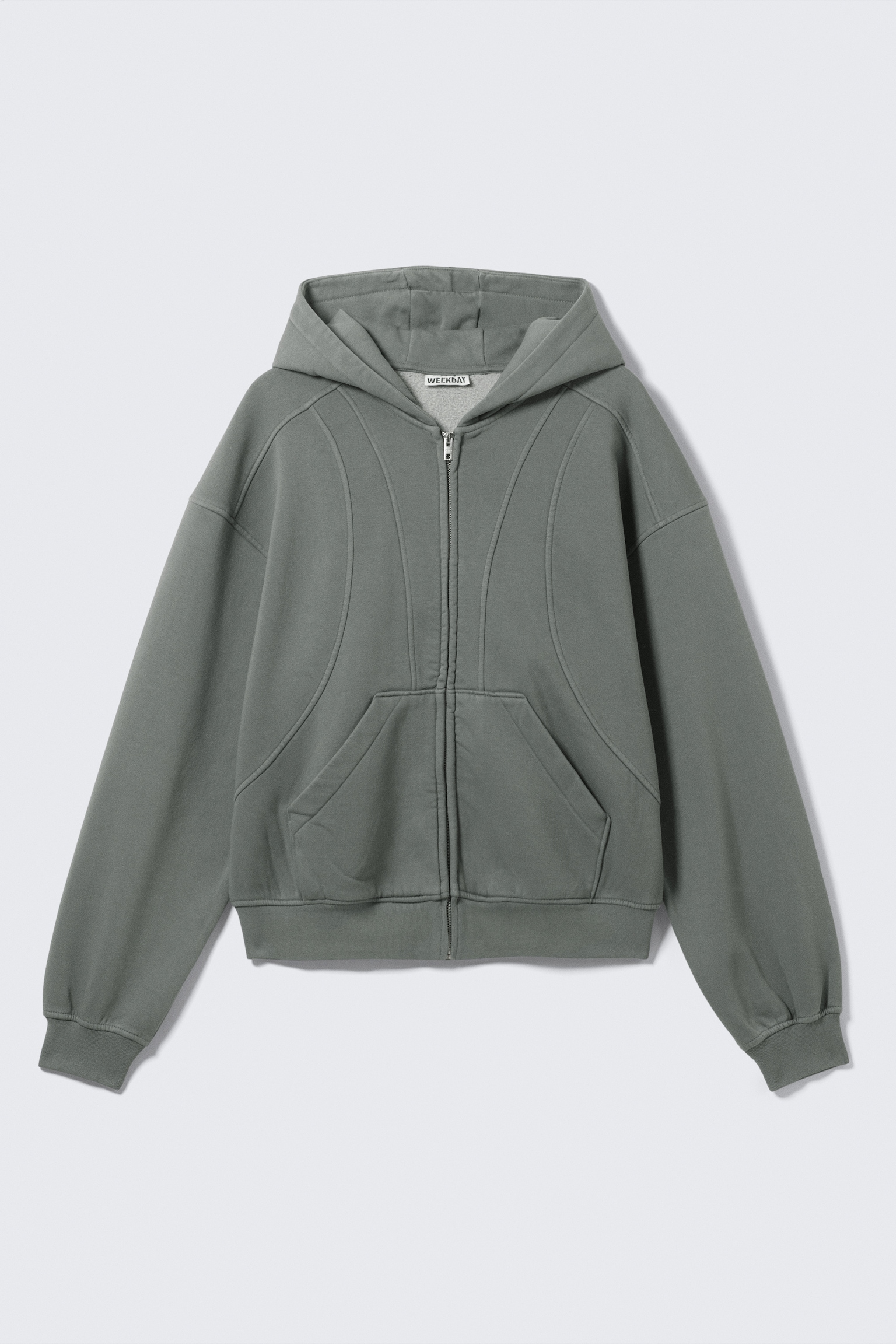 Loose Fit Blocked Zip Hoodie - Szürke/Koptatott fekete - 2