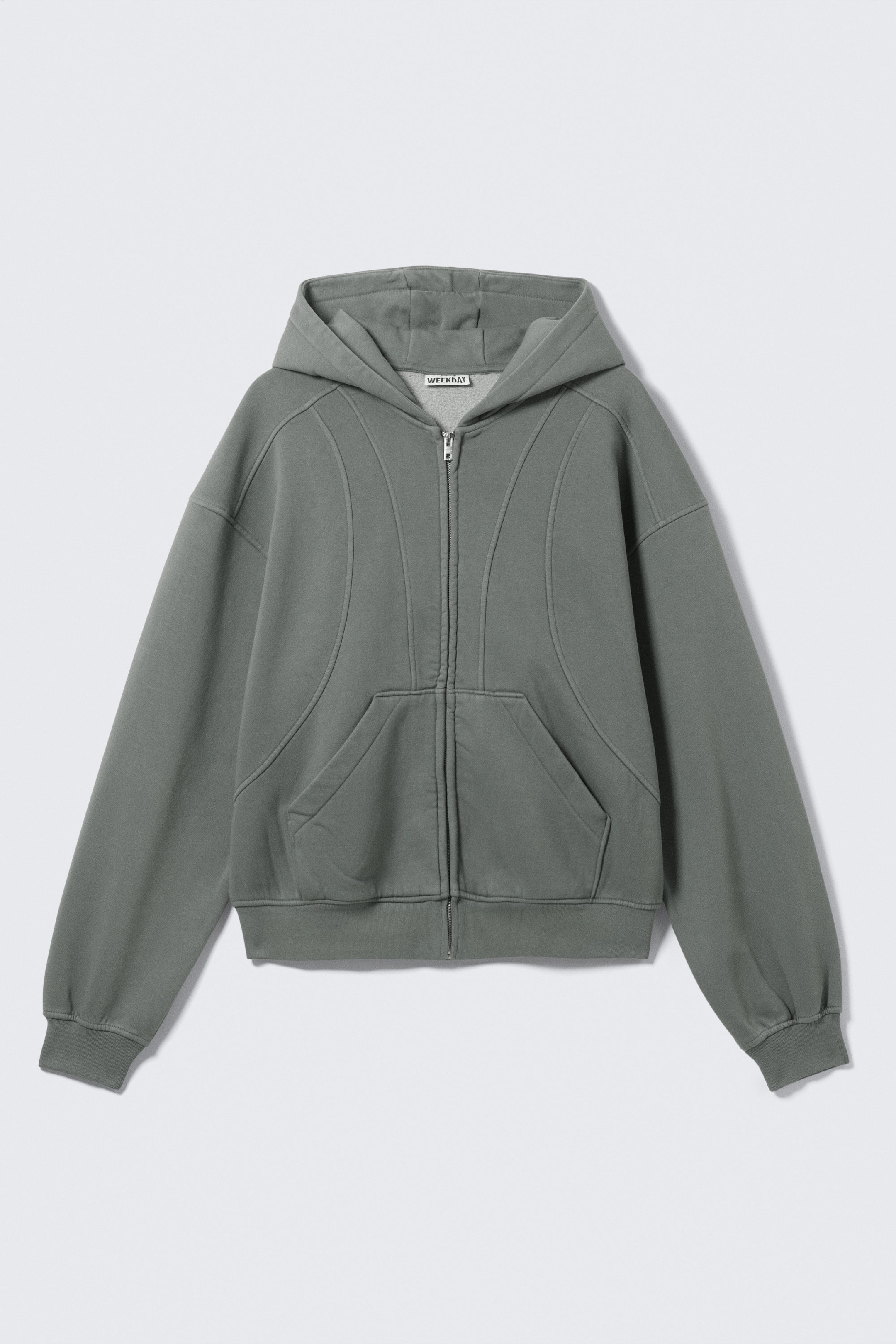 Grau - Locker geschnittener Zip-Hoodie mit Panelnähten - 1