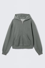 Grey - Loose Fit Blocked Zip Hoodie - 0