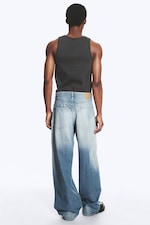 Saddle Blue - Mellanblå - Astro Mid Waist Loose Baggy Unisex Jeans - 5