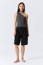 Striped Grey - Lyocell One-shoulder Tie Top - 1