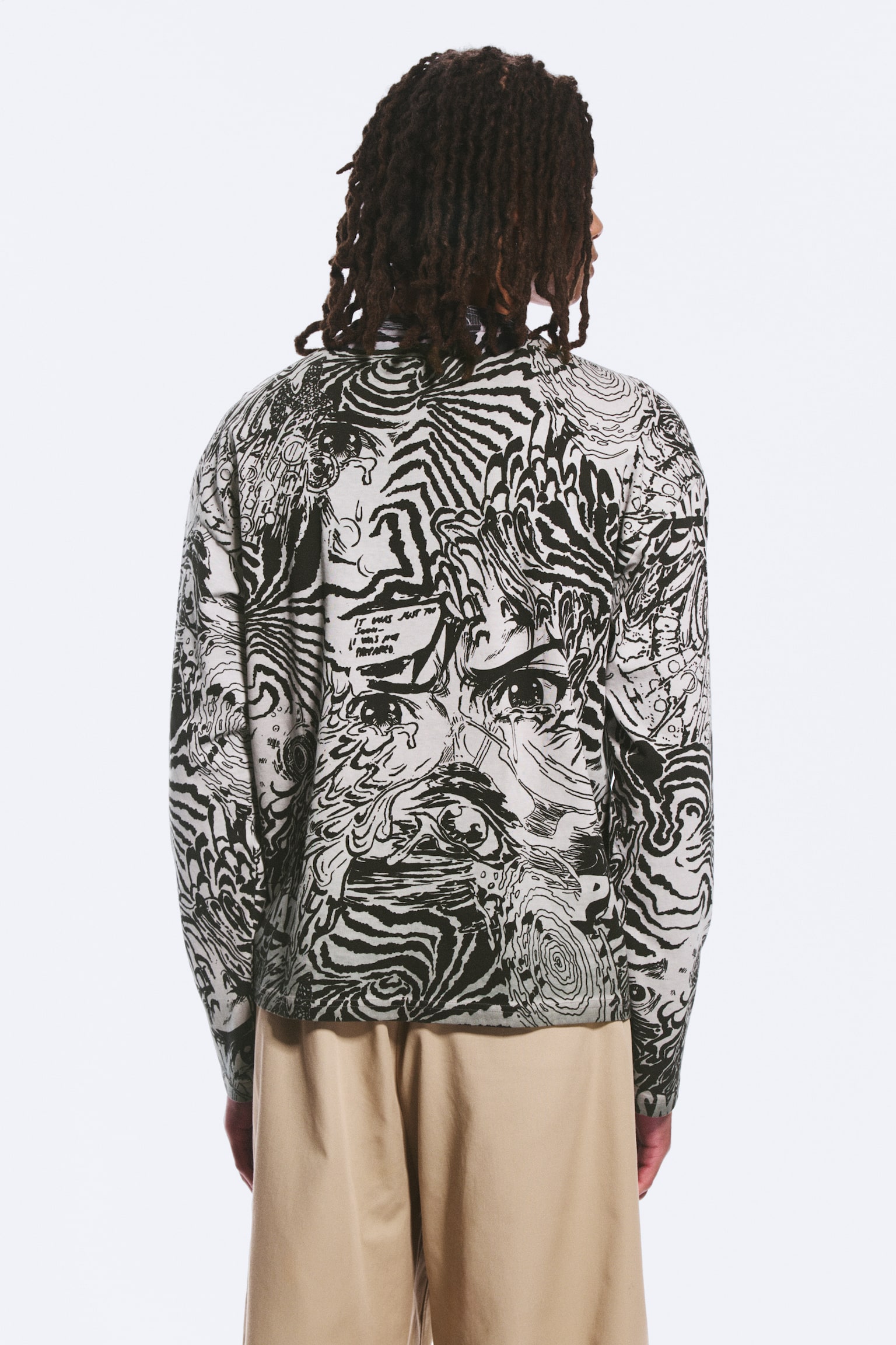 Kastiges Langarmshirt mit Grafikprint-Maulwurfsgrau - Psychedelia - 3