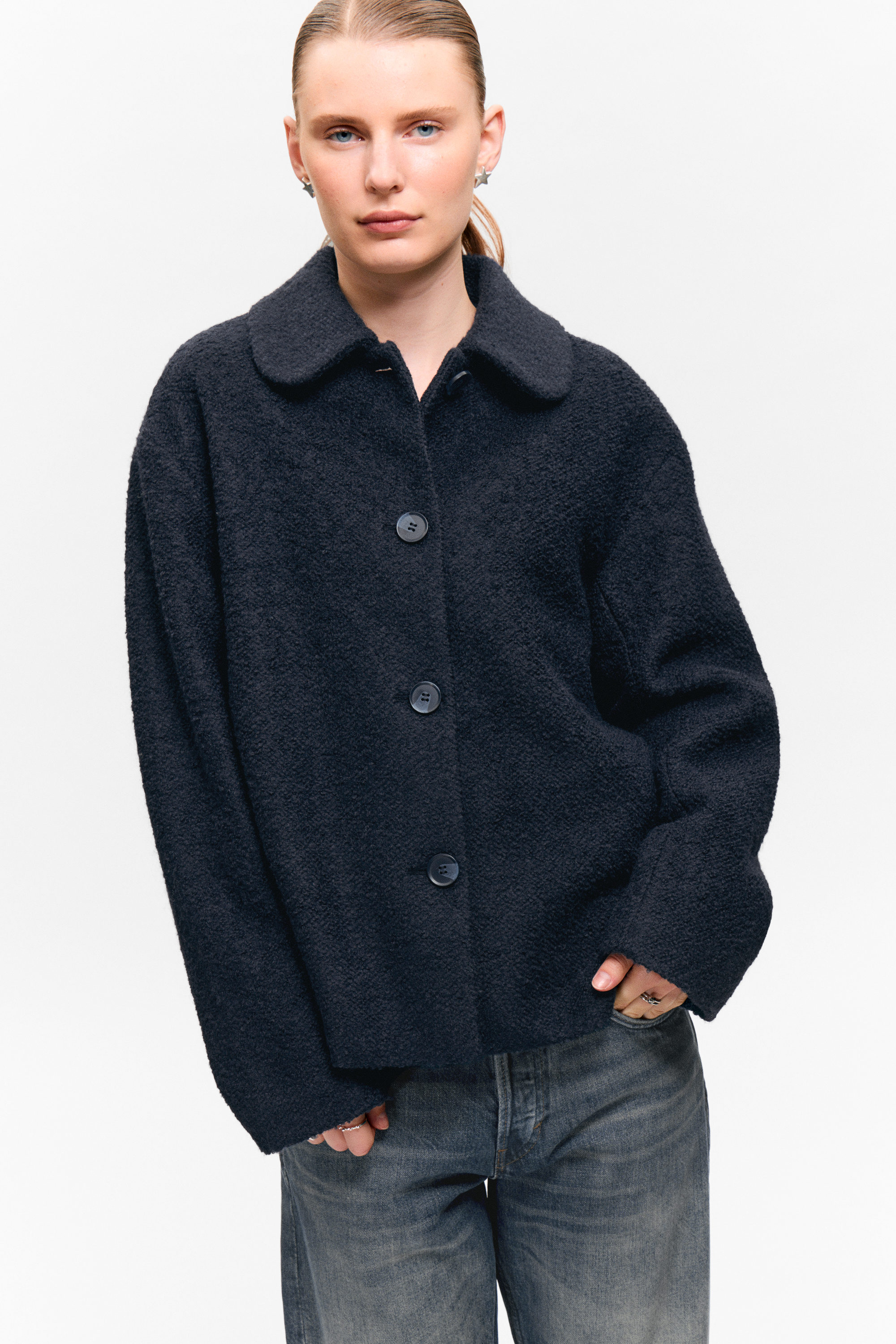 Marineblau - Einreihige Jacke aus Wollmischung - 2