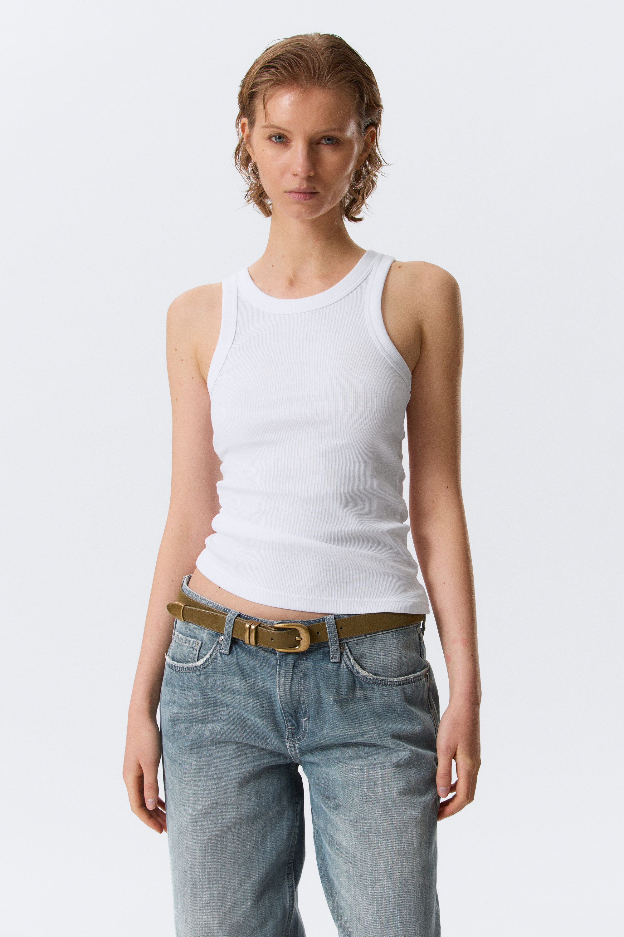 White - Fitted Rib Tank Top - 0