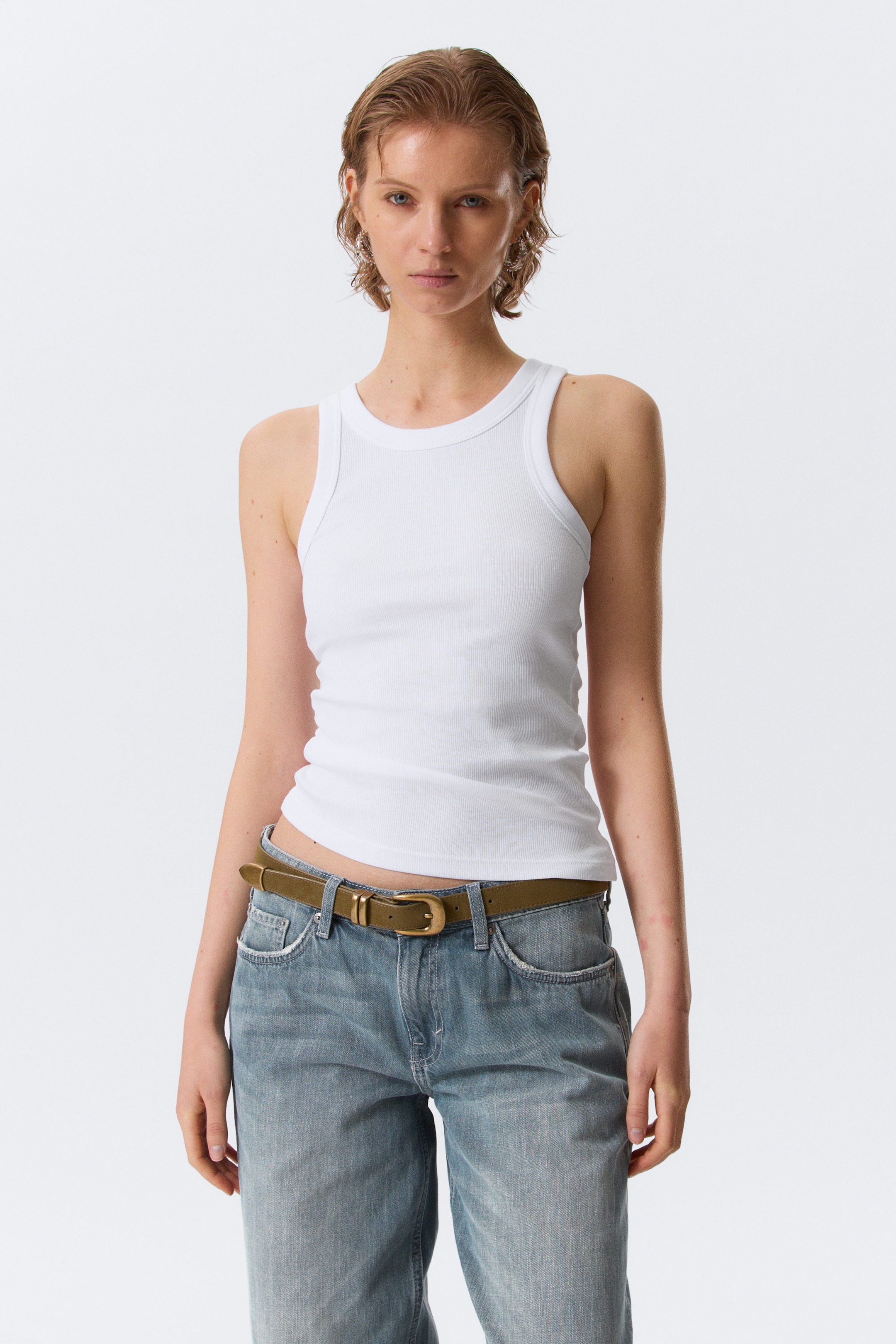 White - Fitted Rib Tank Top - 1
