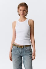 White - Fitted Rib Tank Top - 0