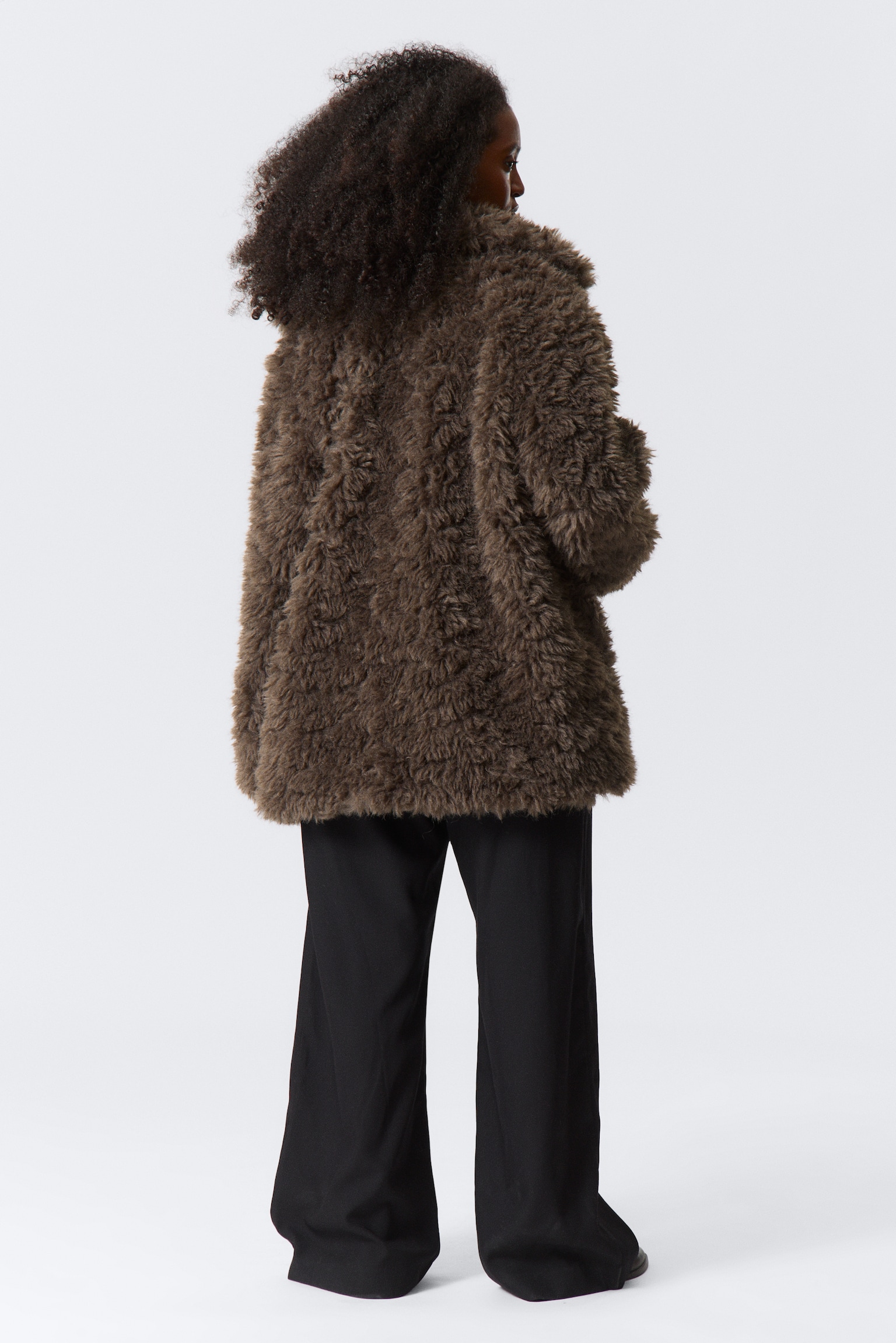Loose Fit Faux Fur Jacket - Dark Mole Melange - 5