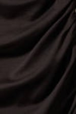 Dark Brown - Gathered Mini Long Sleeve Dress - 5