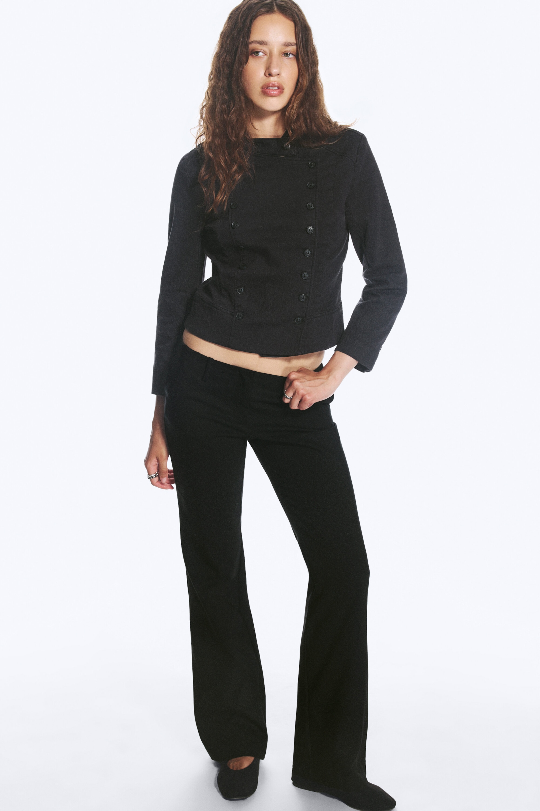 Svart - Dressbukse med bootcut og lavt liv - 1