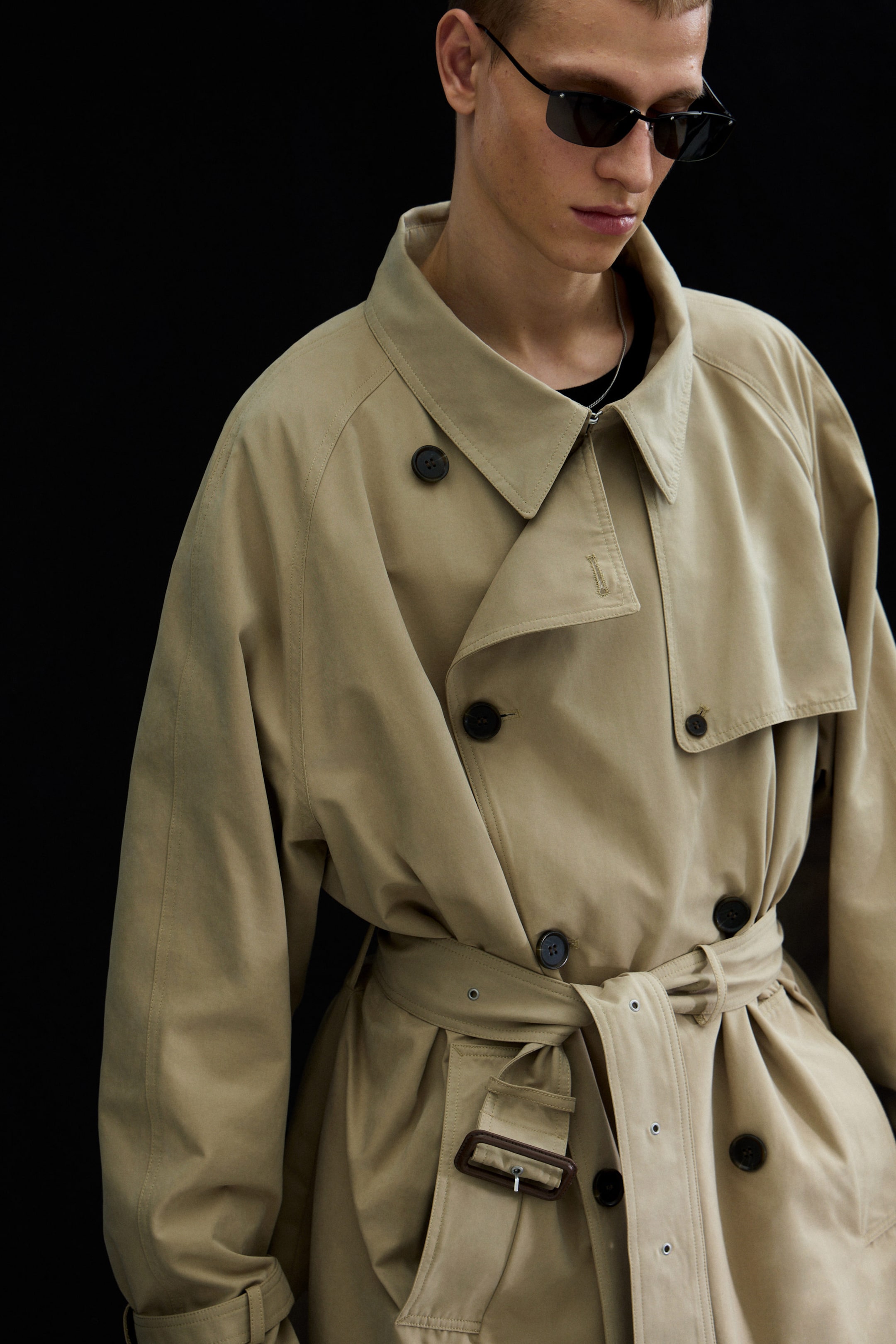 Beige - Loose Double-Breasted Trench Coat - 2