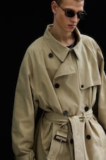 Beige - Loose Double-Breasted Trench Coat - 1