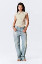 Light Beige - Cap-Sleeved Asymmetric Ripstop Top - 1