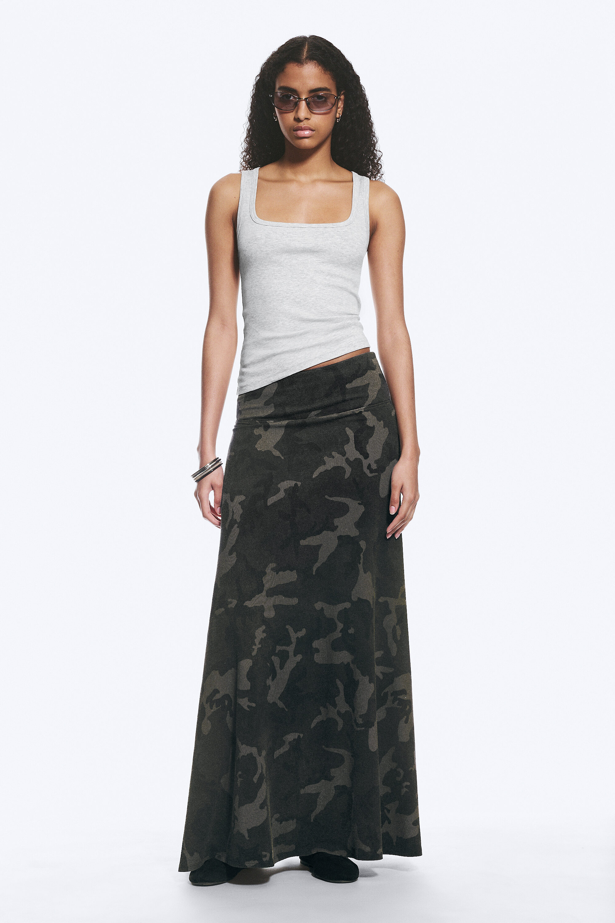 mid rise printed maxi skirt - Khaki Green - Camouflage | Weekday WW