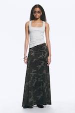 Khaki Green - Camouflage - Mid Rise Printed Maxi Skirt - 0