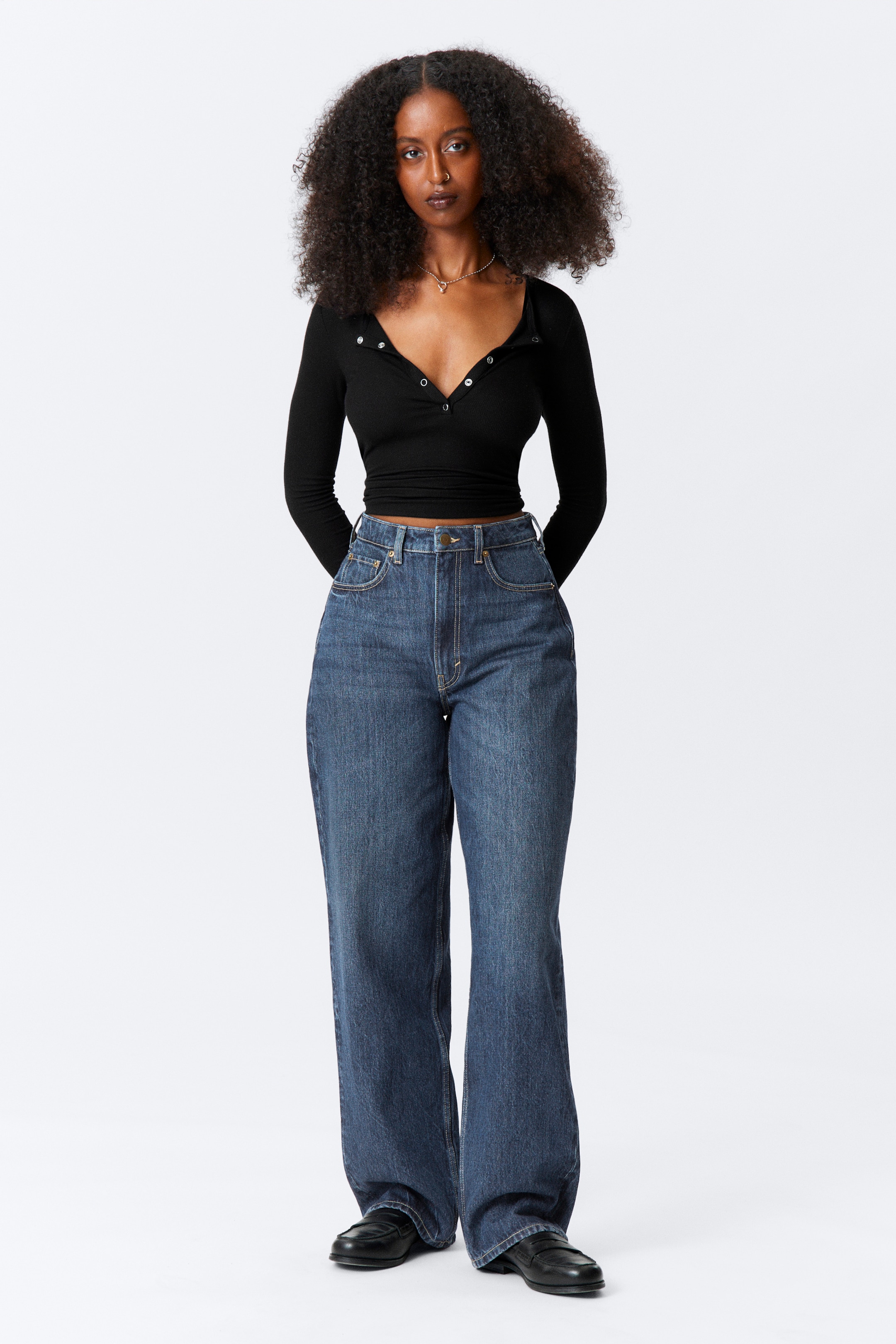 Agrandir l'image: Jean large standard taille haute Halo Curve - Morning Blue - Bleu foncé - FEMME | H&M BE 1