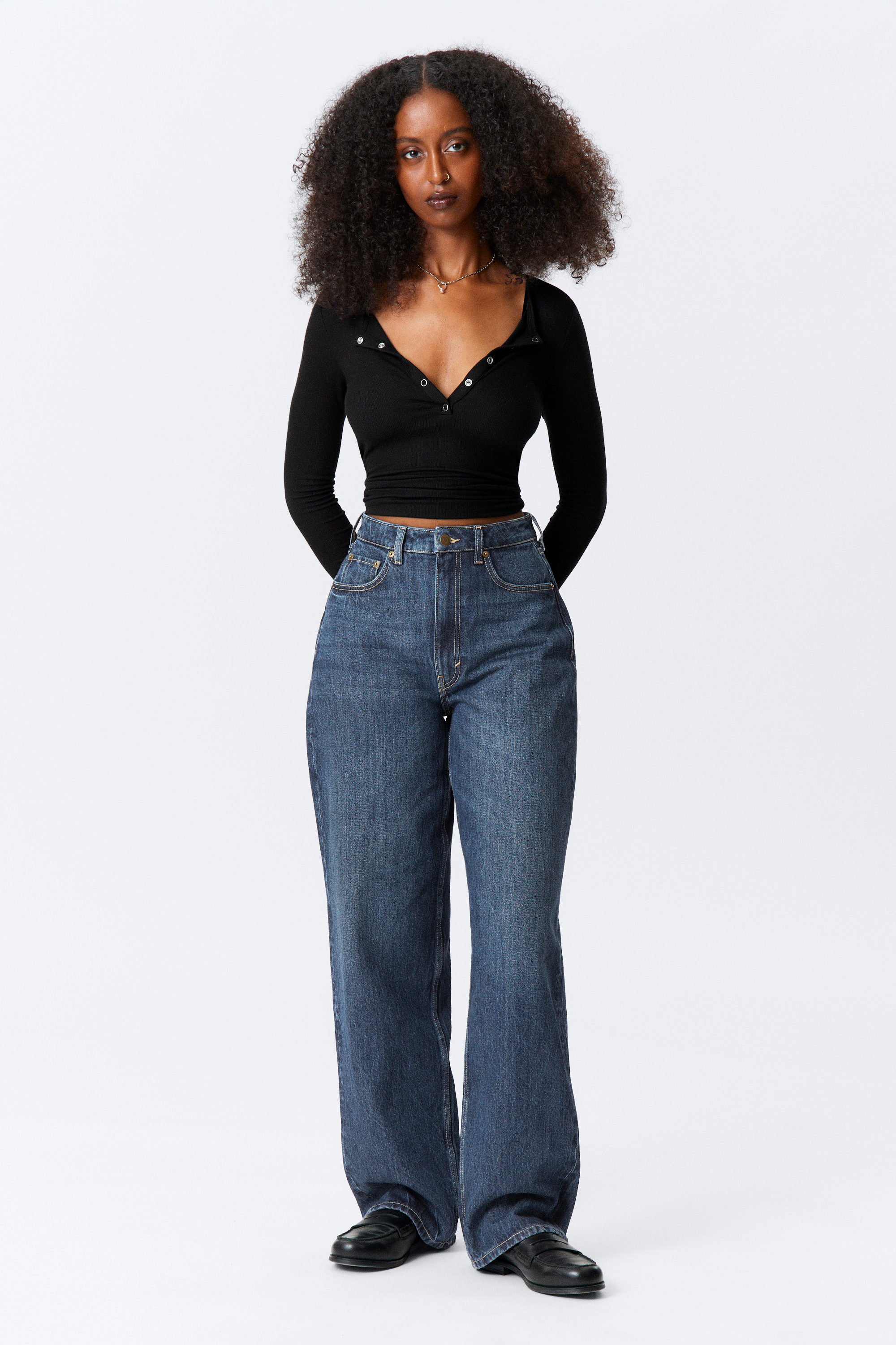 Morning Blue - Dunkelblau - Halo Curve High Waisted Regular Wide Leg Jeans - 1