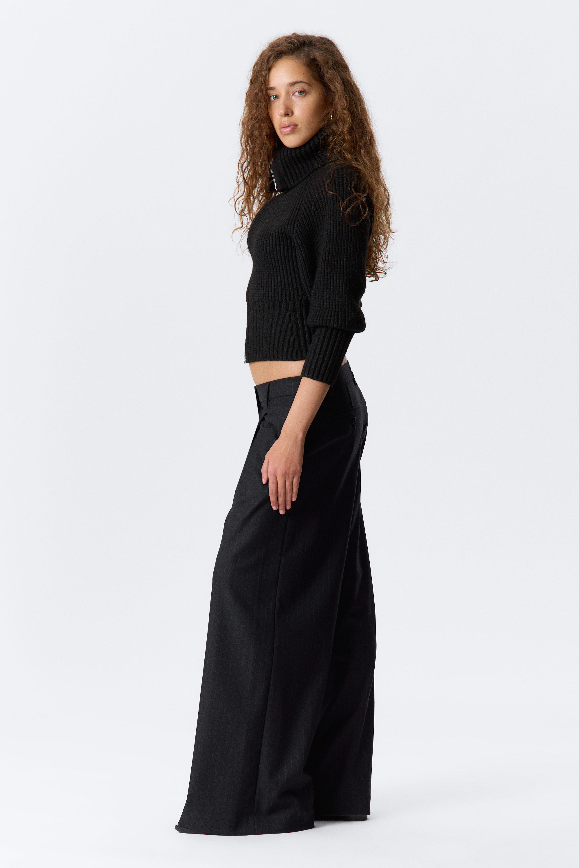 Dunkelblau - Bundfaltenhose mit weitem Bein - 2