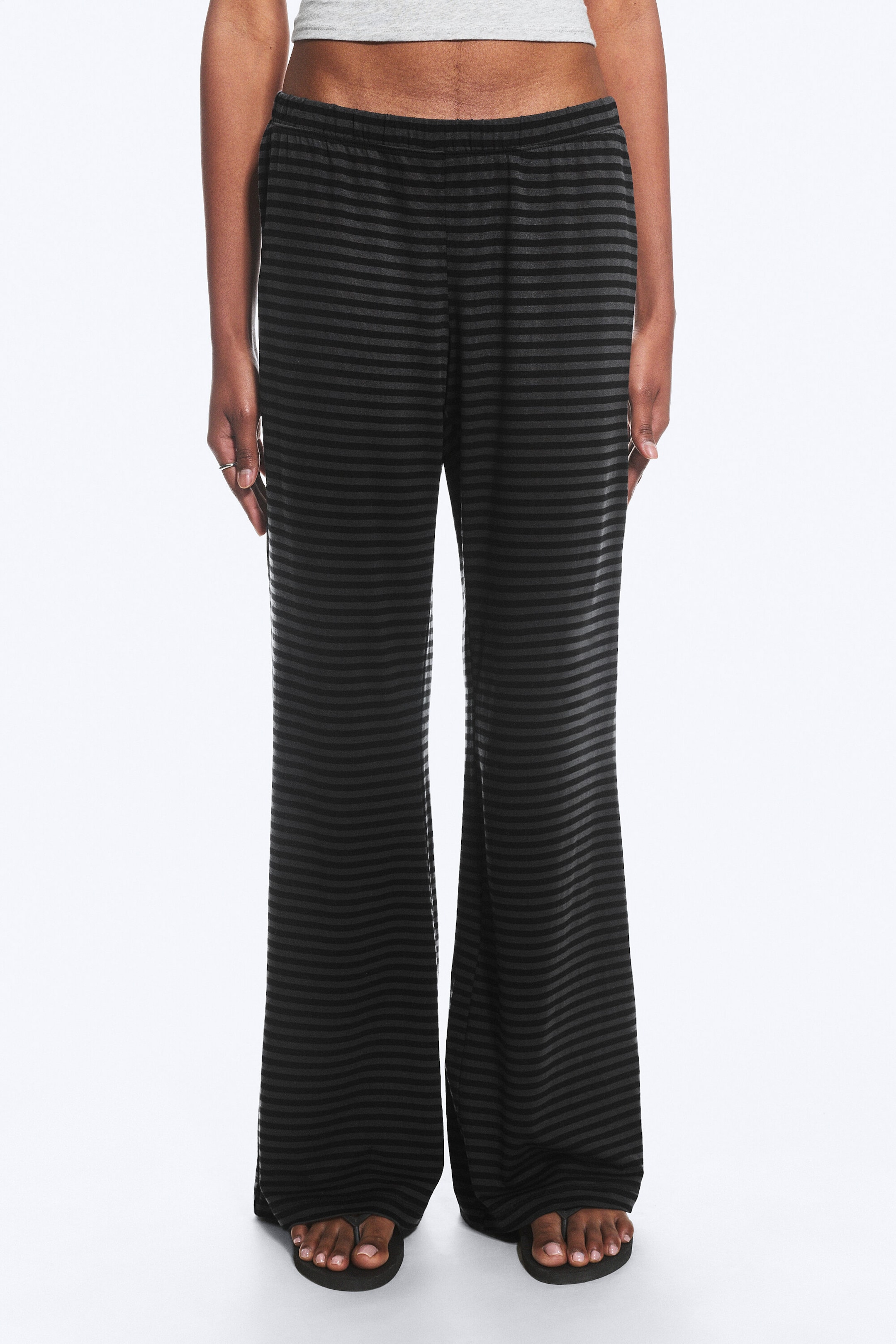 Black - Dark Grey Stripe - Soft Low Rise Bootcut Trousers - 1