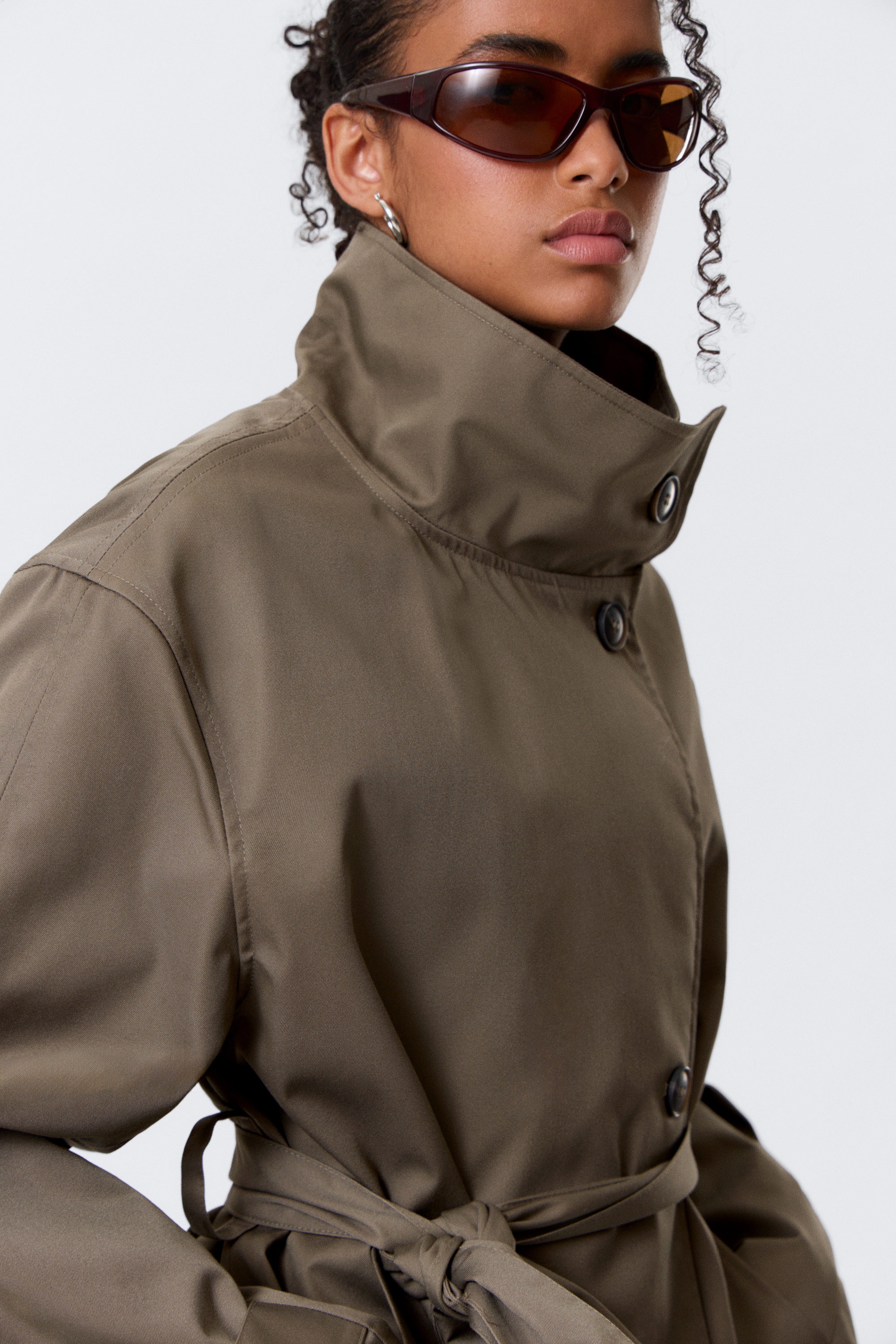 Gris cendré - Trench court oversize à col cheminée - 2