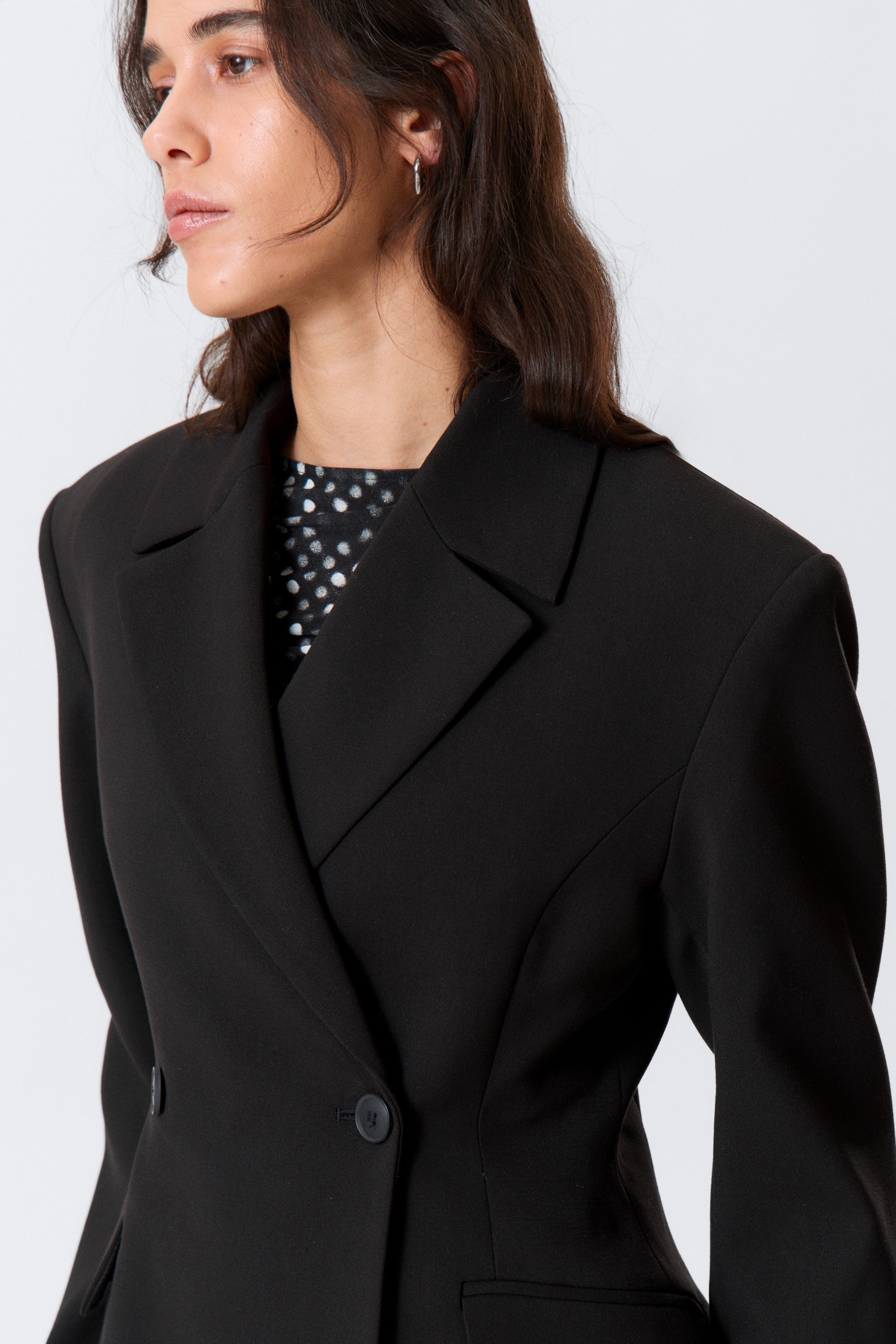 Black - Fitted Double-Breasted Blazer - 2