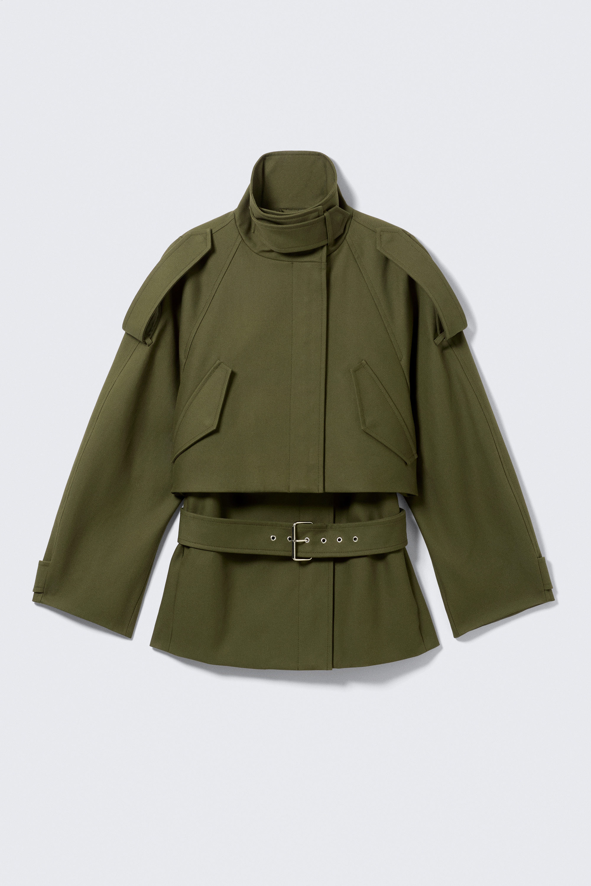 Khaki Green - Layered Technical Trench Coat - 5