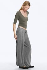 Grey Melange - Soft Mid-Rise Balloon Trousers - 3