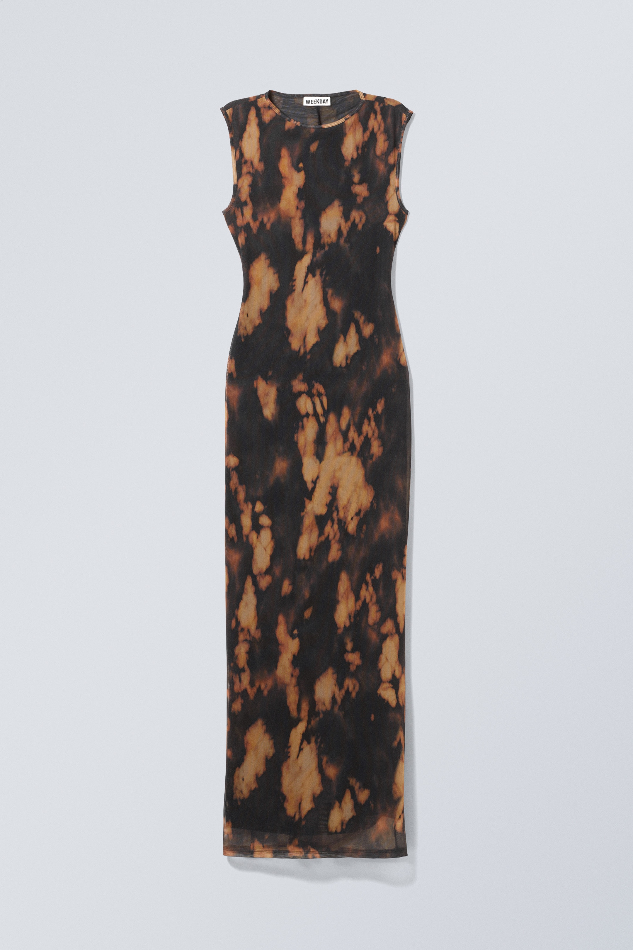 Brun - Tryckt Maxi Mesh-Klänning Med Slits - 0