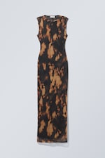 Brun - Tryckt Maxi Mesh-Klänning Med Slits - 0