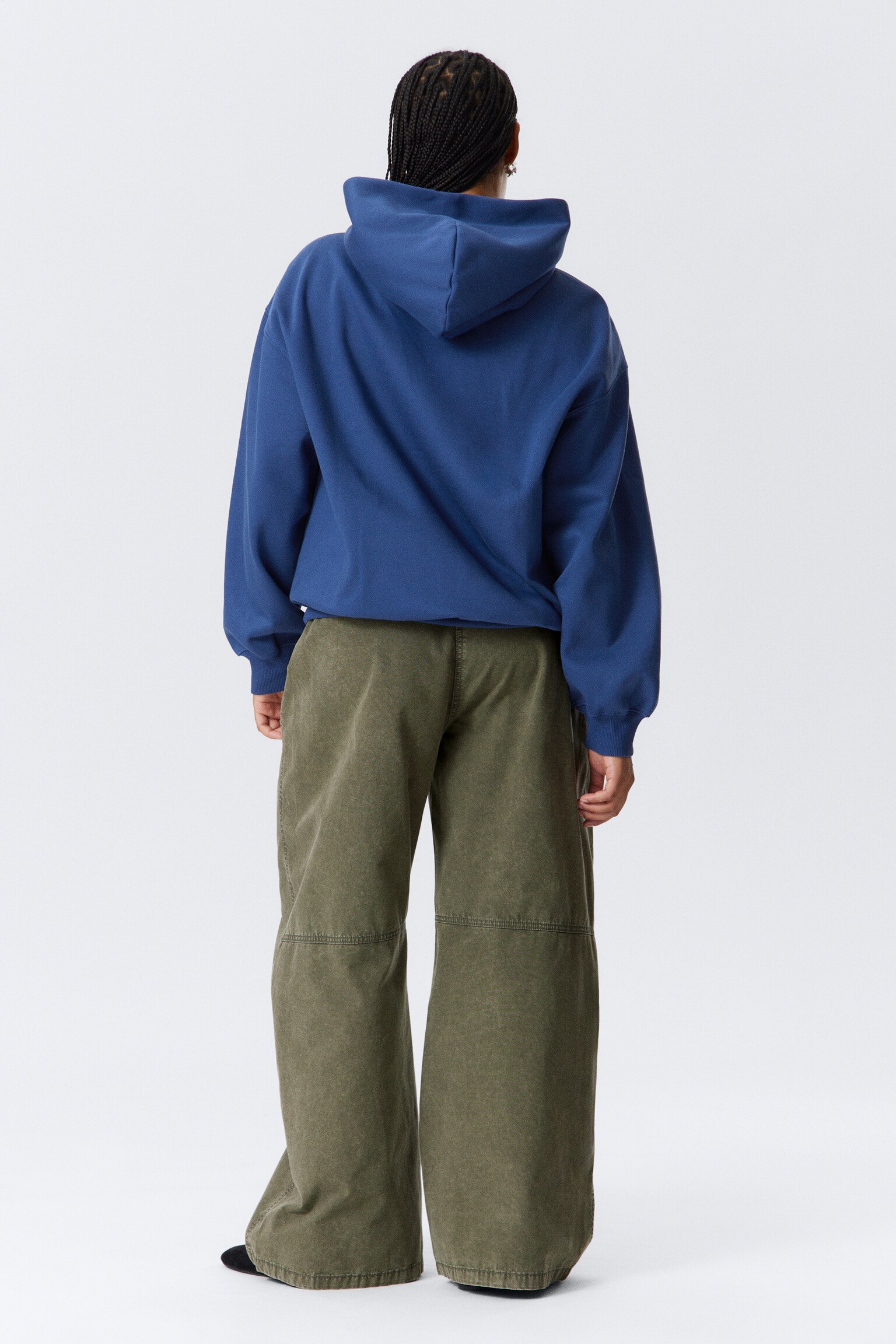Oversized Heavy Cotton Fleece Hoodie - Dark Blue/Grey Melange - 4