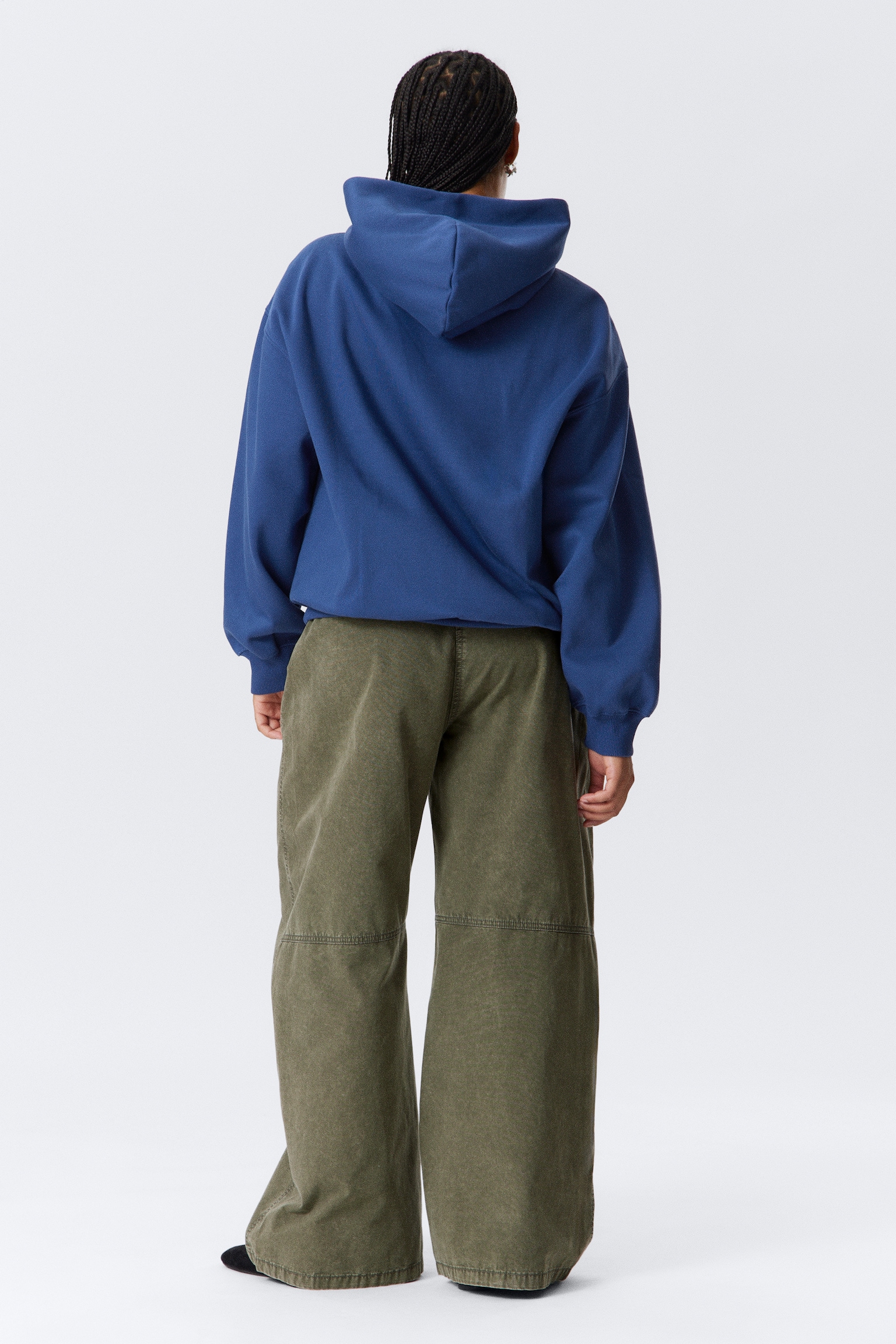 Oversized Heavy Cotton Fleece Hoodie - Dark Blue/Grey Melange - 4