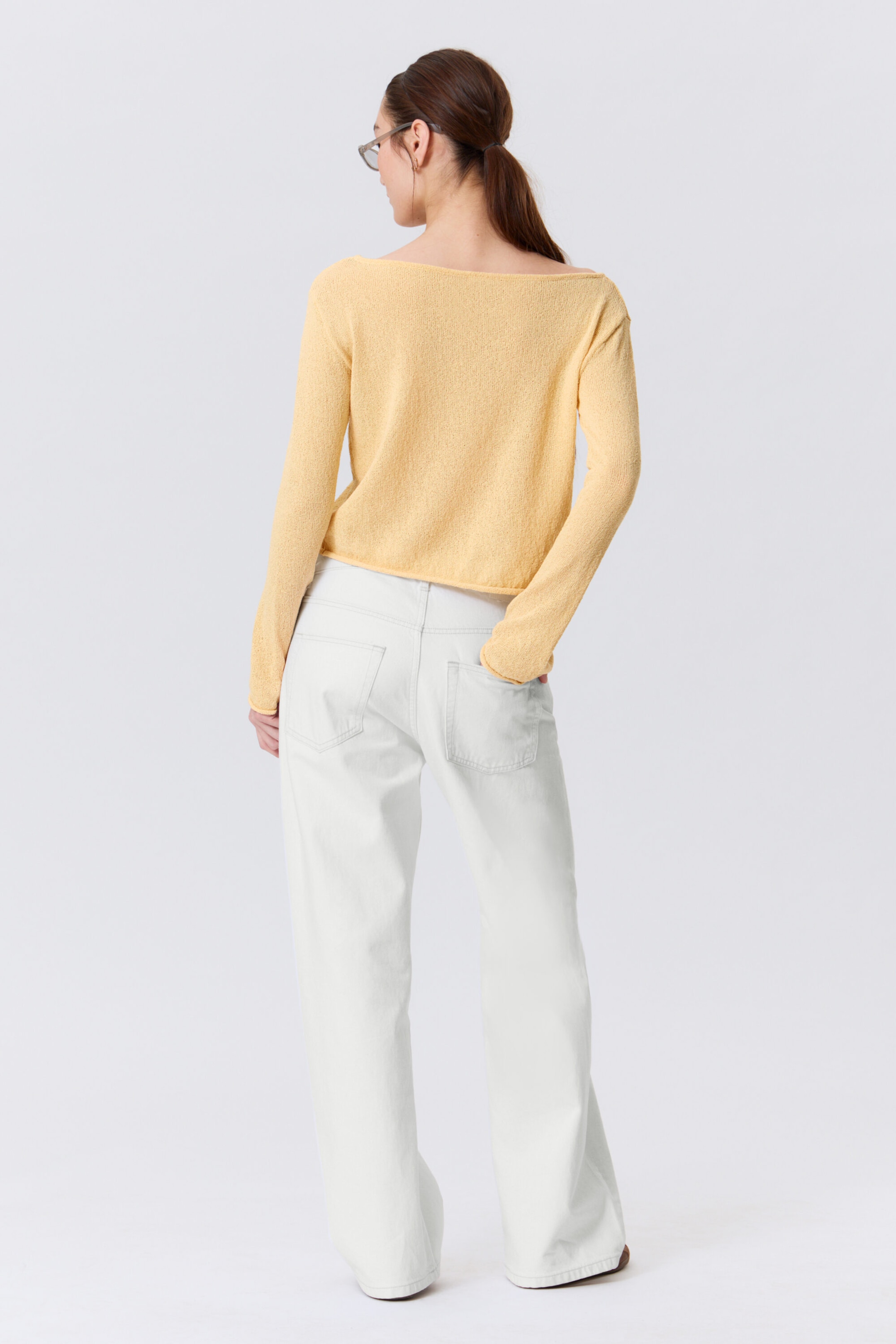 Light Yellow - Relaxed Knitted Boat-Neck Sweater - 2