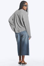 Grey Melange/Black Striped - Boxy V-neck Long-sleevd T-shirt - 3
