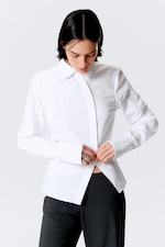 White - Asymmetric Fitted Poplin Shirt - 2