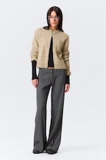 Gris foncé chiné - Pantalon de costume évasé taille mi-haute - 0