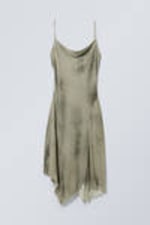 Dusty Salvia - Snake Print - Draped Asymmetric Strap Dress - 0
