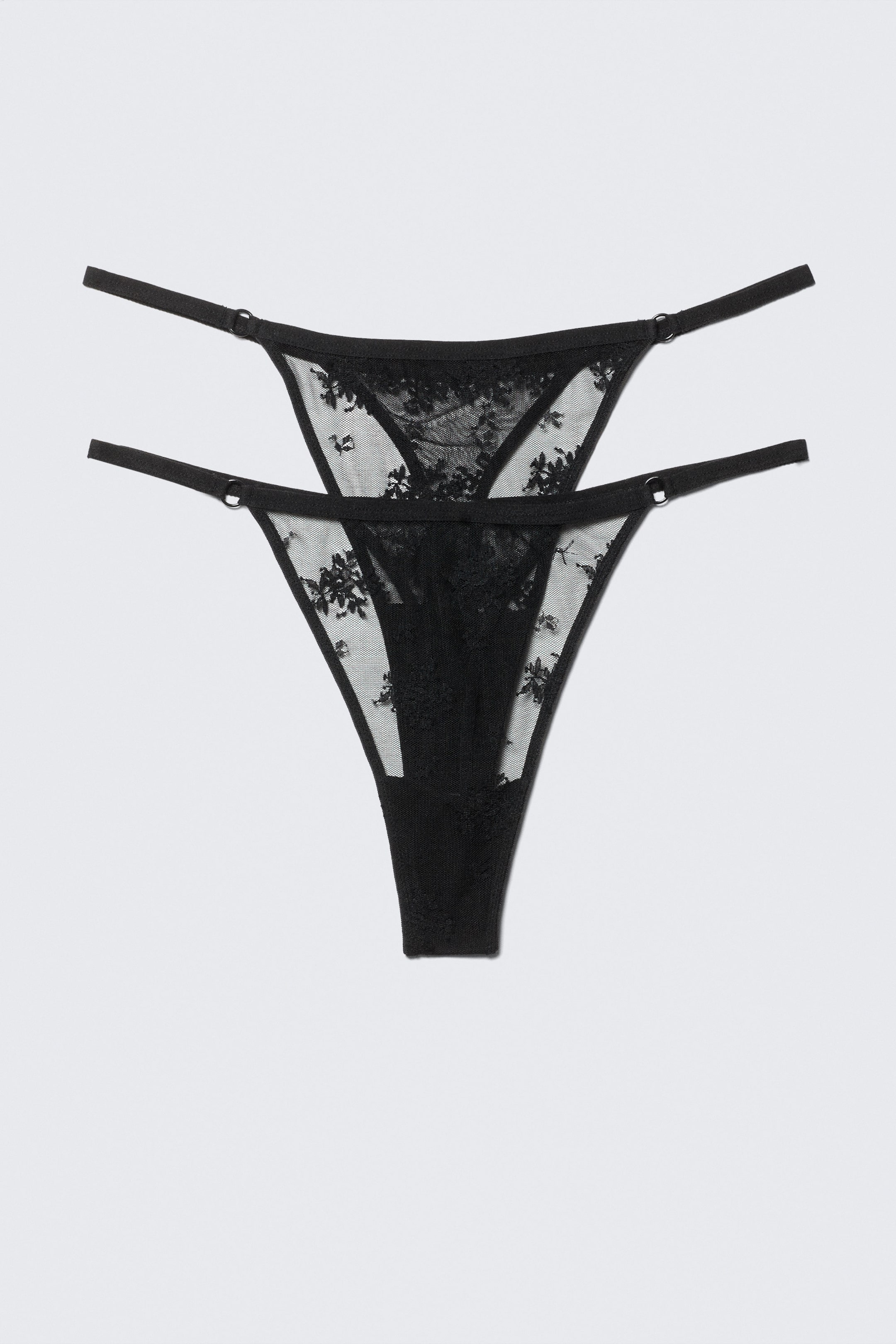 Black - 2-pack Sheer Lace Tanga Thongs - 1