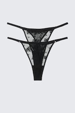 Black - 2-pack Sheer Lace Tanga Thongs - 0