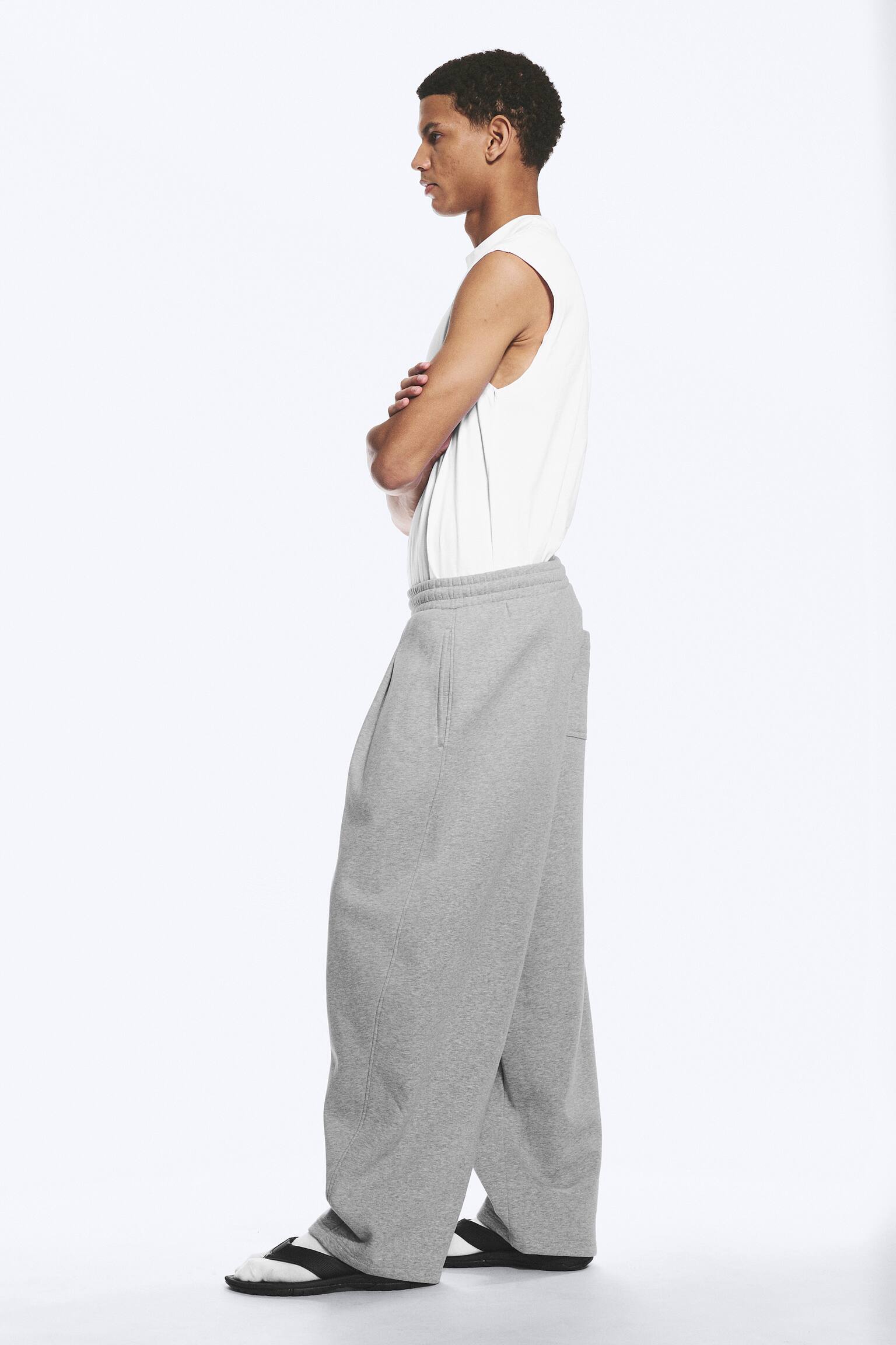 Volné Plisované Tepláky - Šedý Melanž/Hluboká černá - 3