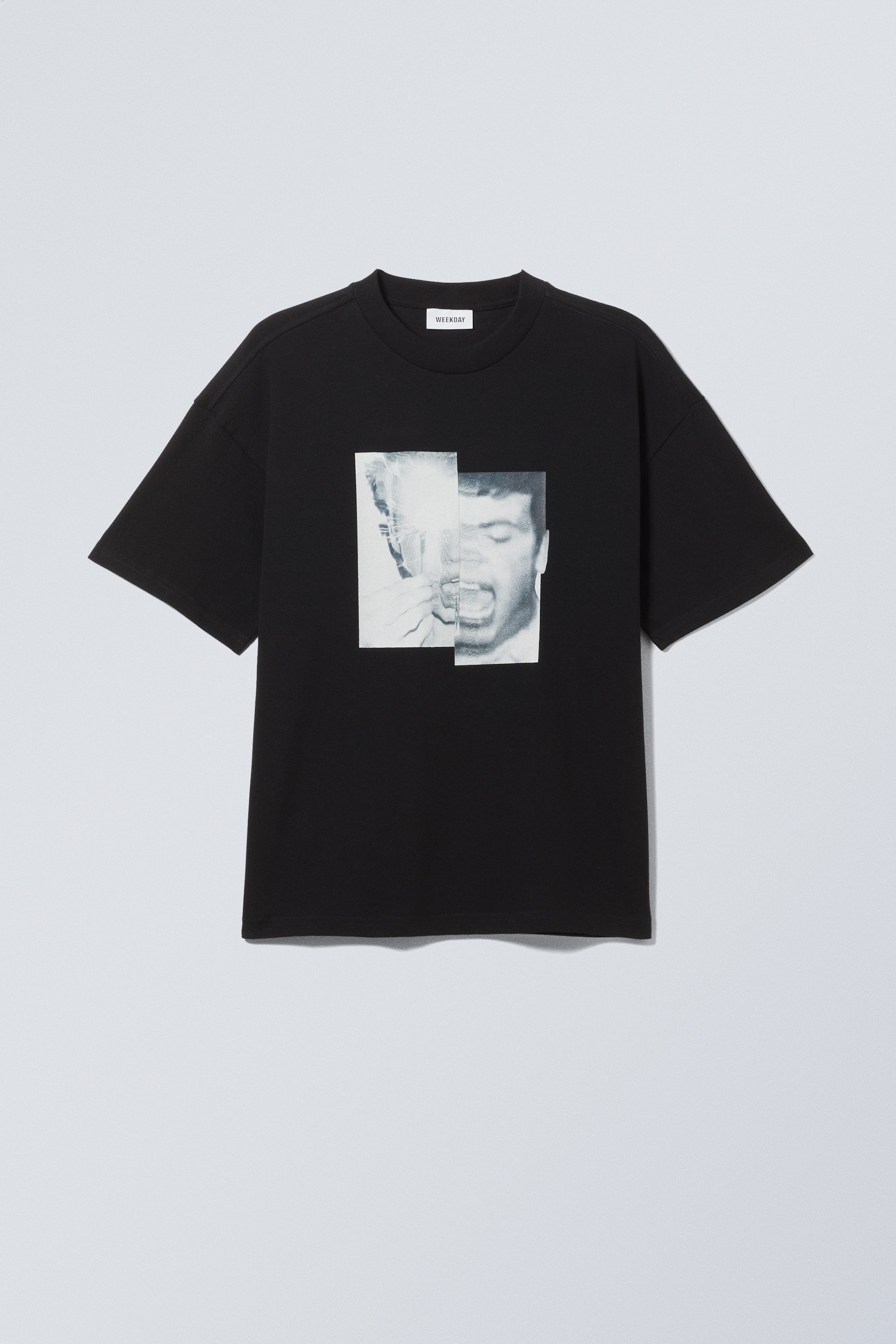 Black - Sparkle Faces - Great Boxy Printed Graphic Tee - 0