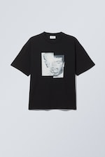 Black - Sparkle Faces - Great Boxy Printed Graphic Tee - 0