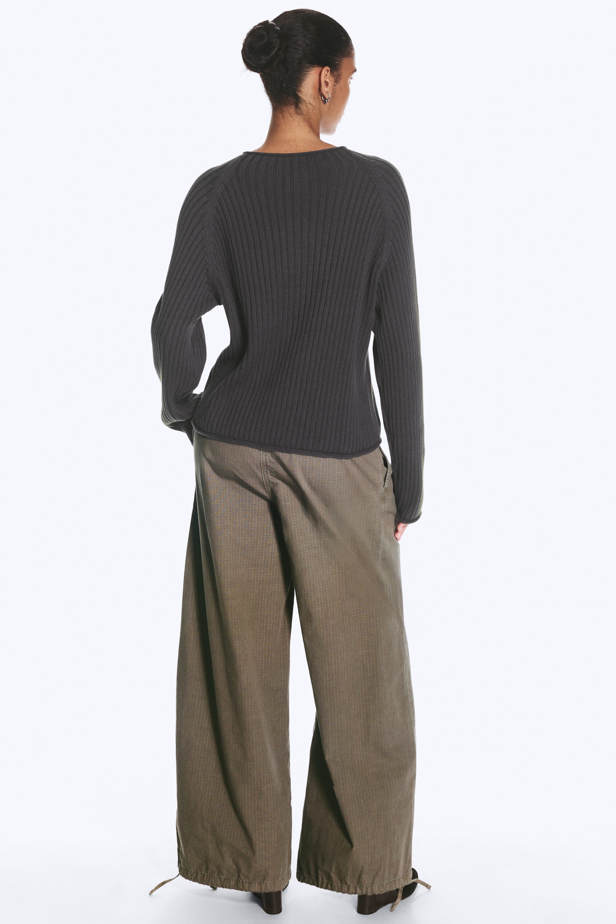 Dark Grey - Printed Cotton Rib Sweater - 2