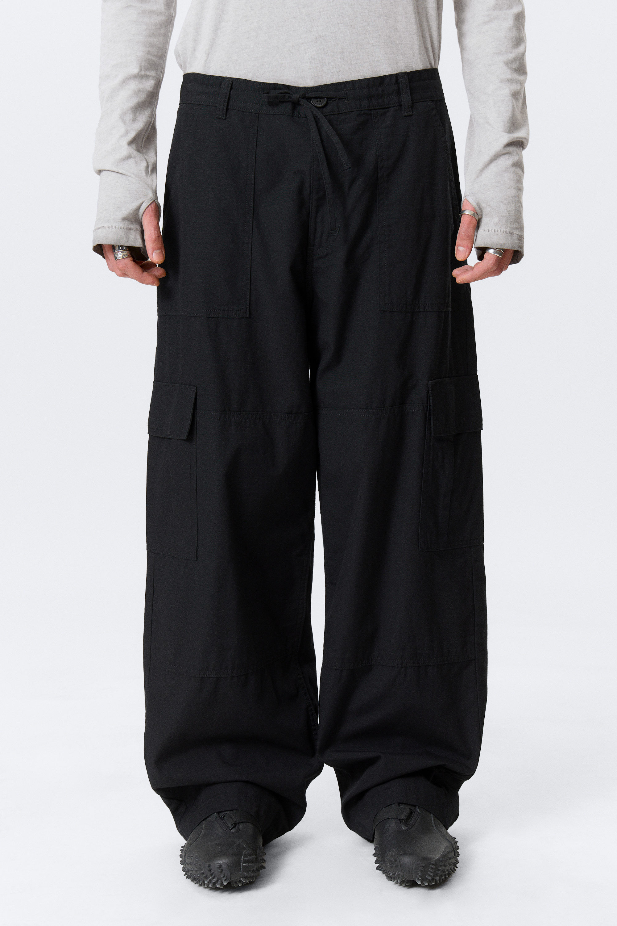 Black - Baggy Ripstop Cargo Trousers - 2