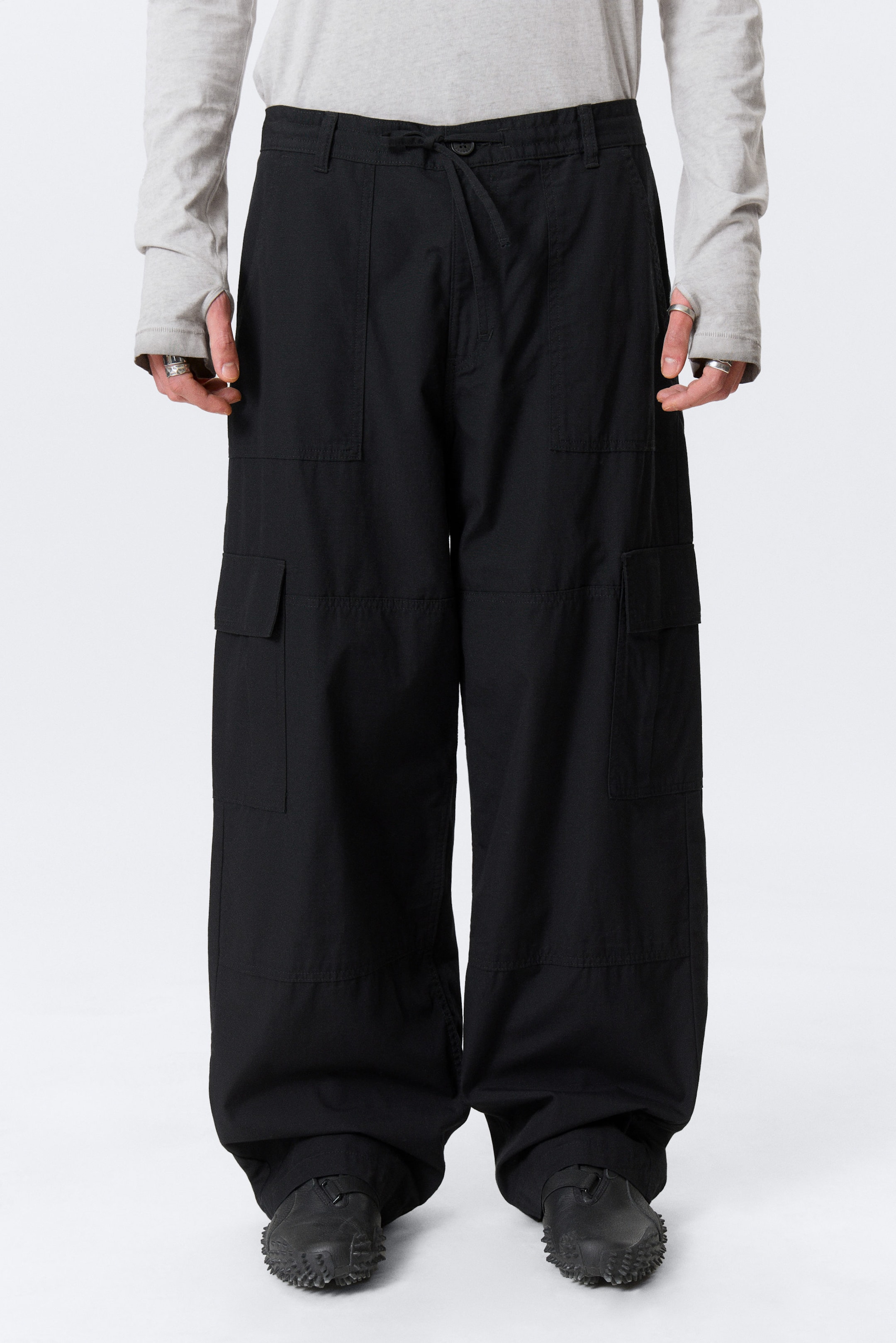 Black - Baggy Ripstop Cargo Trousers - 2