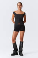 Black Pinstripe - Sleeveless Wide Neck Top - 2