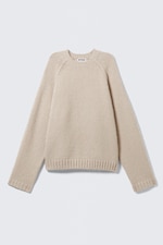 Beige - Loose Knitted Raglan Sweater - 0