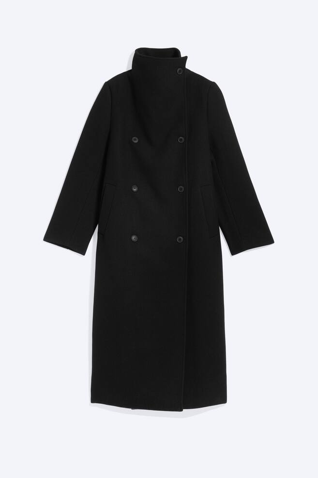 Oversized Wollmix-Mantel mit Stehkragen - Schwarz/Dark Grey Melange - 1